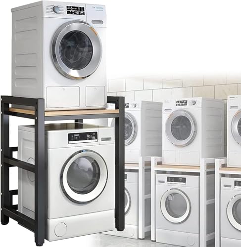 Dryer Stand Height Adjustable, Portable Stacking Kit for Front Loader Washing Machine & Tumble Dryer, Storage Rack Over Washing Machine Storage Unit, 400kg Load Capacity BlackFrame Black