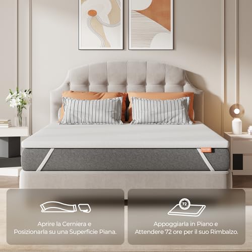 Sweetnight Mattress Topper with Memory Foam in Gel, 160 x 190 cm, 10 cm Thick, with Non-Slip Base, Support Foam Mattress Protector with Soft and Breathable Fabric, Removable and Washable