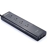 Zilu P4SU Solid 4 AC Outlets Power Strip with Surge Protector and 4-Port USB Charger (30W/6A Multi-Port Charging Station) for Home / Office (Black)