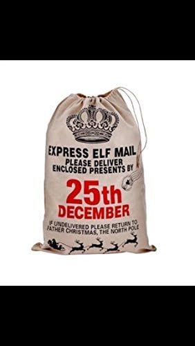 Christmas polyester &amp; jute santa elf express mail present sack bag by Santa Sack Co