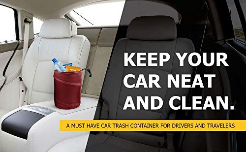 Mavoro Car Trash Can, Portable Garbage Bin, Collapsible Pop-up Water Proof Bag, Waste Basket Bin, Rubbish Bin, Maroon - Thumbnail 5