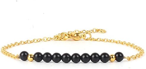 Shinus Tennis Bracelet Womens Minimal Gemstone Bar Beaded Chakra Handmade Gold Tone Chain Dainty Jewelry
