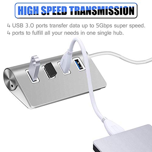 2win2buy USB Hub,4 Port USB Splitter 3.0 Data Transfer Aluminum Extender with 5V 2A Power Adapter Compatible with PS4 Pro Slim MacBook Air, Mac Mini, Laptop, PC,Computer,Flash Drive (Silver)