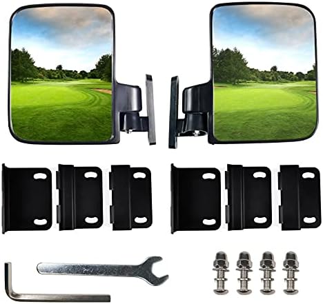 Mamiko No-Drilling Required Golf Cart Folding Side View Mirrors Compatible with Club Car, EZGO, Yamaha, Star, Zone Carts Side Mirror – Sold in Pairs – Breakaway