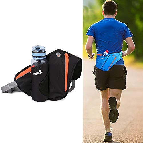 Waist Pack with Water Bottle Holder,Waterproof Running Waist Bag Pack Fanny Pack Belt Pouch Adjustable Waist Phone Holder Unisex for Cycling Sports Gym Workout Fitness Skiing Hiking Fishing,Black - Thumbnail 4