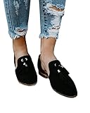 Nulibenna Womens Pointed Toe Slip On Bootie Side Cut Out Tassel Loafer Ankle Booties
