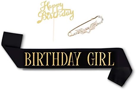 SMIRLY Happy Birthday Sash Birthday Accessories Birthday Girl Sash with Funny Saying in Gold Glitter Letters, Pin and Cake Topper - Adult Birthday Party Accessories & Party Favors