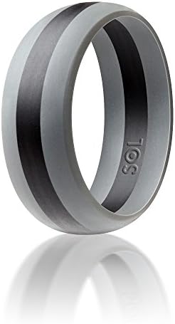 Silicone Wedding Ring By SOL (Action Pro Series), Safe and Sturdy Silicone Rubber Wedding Band Designed for Fitness, Kettlebell and Exercise Bands Workout - Light Grey with Black, size 9