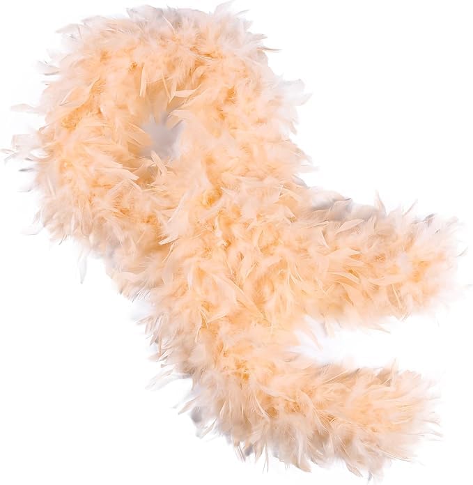Larryhot 60g Champagne Feathers Boa - 2 Yards Turkey Feathers Boa for Party Bulk,Christmas,Mardi Gras,Masquerade Party,Carnival,Concert and Home Decoration(60g-Champagne)