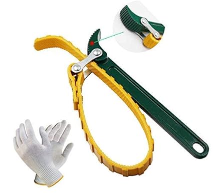 BRUSH HOUSE 9 Belt Type Oil Filter Wrench Auto Tool Engine Box Spanner Oil Fuel Filter Wrench Tool Spanner Key Tool Yellow Belt 225 Single Sided Adjustable Wrench with Hand Gloves