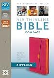 NIV, Thinline Zippered Collection Bible, Compact, Imitation Leather, Pink/Orange, Red Letter Edition