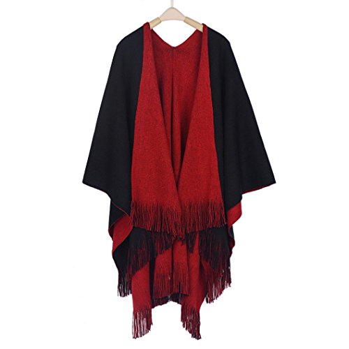 Salute Women Winter Knitted Cashmere Poncho Capes Shawl Cardigans Sweater Coat (Black)