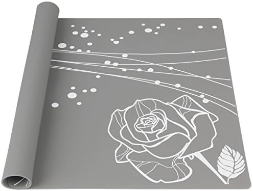 EYGOO Silicone Placemats, Abstract Rose Pattern Table Mat Waterproof Kids Placemat Heat Resistant Silicone Mat for Kitchen Dining Table Decoration (1pc, Cool Gray)