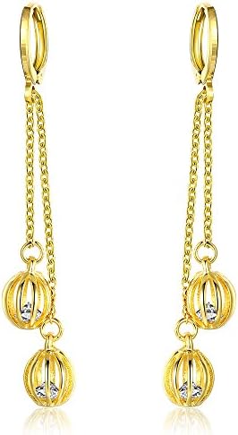 Copper Hollow Out Lantern Zircon Clip On Earrings Travel Yellow Gold Plated