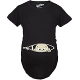 Crazy Dog Tshirts Maternity Baby Peeking T Shirt Funny Pregnancy Tee For Expecting Mothers (Black) - L
