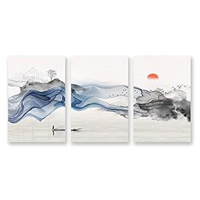 Wall26-3 Panel Canvas Wall Art- Chinese Landscape Painting-Wall Bedroom Living Room Home Decoration - 16"x24" x 3 Panels