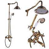 Rozin Antique Brass Bathroom Shower Faucet Set 8 Inch Shower Head + Hand Spray