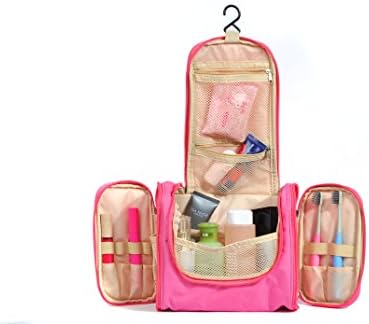 Yeeth Top Premium Big Toiletry Bag with Hanging Hook -Travel Kit Organizer for Travel Accessories, Makeup, Shampoo, Cosmetic, Personal Items -Perfect for Long Travel with Your Family! (Rose Red)