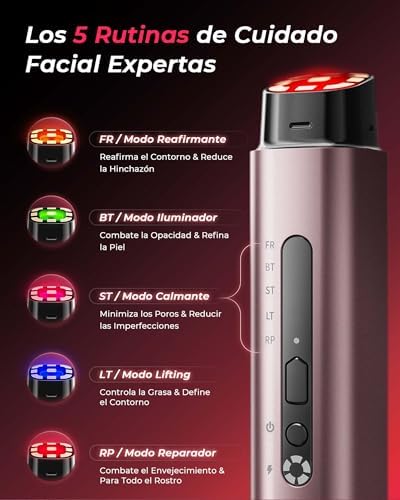 Dispositivo Profissional de Radiofrequência Facial, Massajador Facial Microcorrente 5 em 1, Dispositivo Elétrico Anti-acne, Anti-rugas, Firmamento e Lifting para Rosto e Pescoço (Rose Gold)