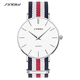 ToFuture Drive Travel Fashion Men/Women Unisex Stripe Nylon Band Quartz Watch 30M Waterproof Silver White