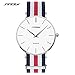 ToFuture Drive Travel Fashion Men/Women Unisex Stripe Nylon Band Quartz Watch 30M Waterproof Silver White