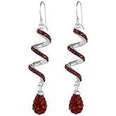 Savlano 14K White Gold Plated Spiral Shape Crystal Drop Dangle Earrings for Women, Comes with Savlano Gift Box