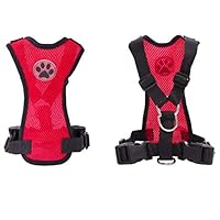 DYJKOUG Pet Dog Car Safety Vest Harness,Adjustable Breathable Mesh Fabric Travel Vehicle Pet Harness with Car Safety Seat Belt (M, red)