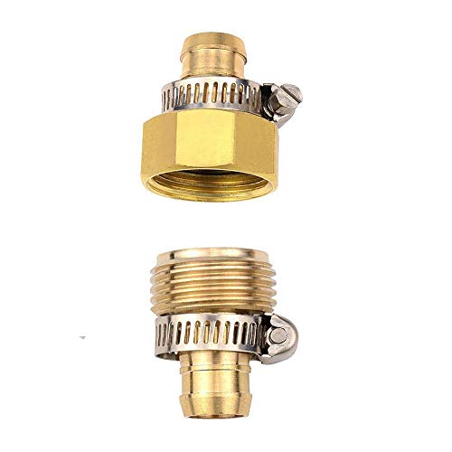 Highmoor Brass 5/8" Garden Hose Mender End Repair Male Female Hose Connector with Stainless Clamp for Garden Hose, Sprayer, Nozzle