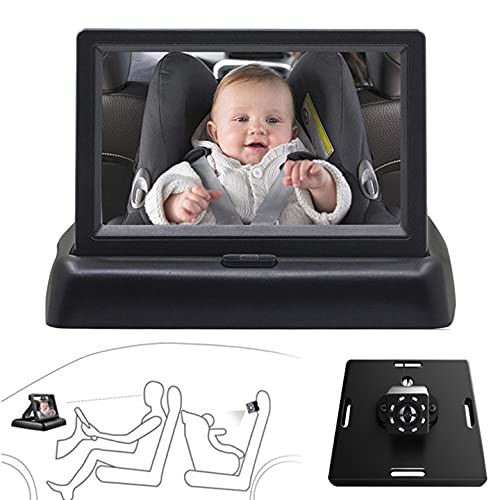 Baby Car Mirror with Shockproof 360° Adjustable Camera, Car Back Seat Mirror with Night Vision, 4.3'' Safely Monitor Back View Rear Mirror for Clear Viewing Infant/Child in Rear or Forward Facing Seat