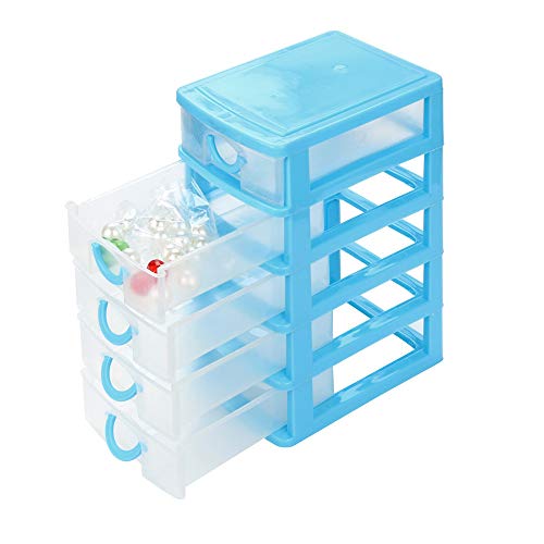 HIGHMIGOU Mini Desktop Drawer Box - Detachable Multi-Function Five-Layer Transparent Portable Storage Box, Jewelry Necklace Makeup Box Household Storage Storage Box (Sky Blue) - Thumbnail 3