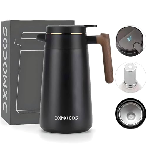 1680ML Stainless Steel Vacuum Flask Thermal Insulated Jug – Double-Walled Coffee Carafe Tea Water Pot with Temperature Display, Black