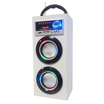 Majestic TS 78 bt USB SD AX – Turm-Lautsprecher mit Bluetooth, USB/SD/AUX, Radio FM, Batterie/Akku, blinkenden Lichtern, Weiß