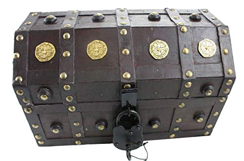 Well Pack Box Treasure Chest Pirate 11x 7x 6 Lock Skeleton Keys Doubloon Accents in Antique Cherry Stain (Small)