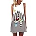 Honghu Women's Summer Casual Sleeveless Cartoon Printed Short Dress X-L White-Grey