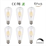 Led Edison Bulb 4W Dimmable Vintage Edison Style Light Bulb- Incandescent LED Bulb- E26 Base,ST21(ST64) Warm White (2700K)- Equivalent to 40w,CRI 80+, 400 Lumens 6 Pack- For Indoor Use