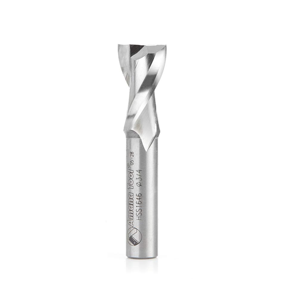 Amana Tool HSS1646 HSS Spiral Aluminum Cutting Double Flute Up-Cut 3/4 D x 1-1/4 CH x 1/2 SHK 3-1/4 Inch Long Router Bit