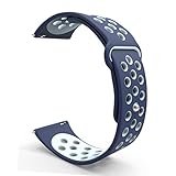 DDJOY Compatible 22mm Breathable Silicone Band Replacement for Amazfit Stratos 2 Samsung Gear S3 Frontier/Classic TicWatch Pro Vector Luna Amazfit Pace Watch Band, Medium (Navy/White)