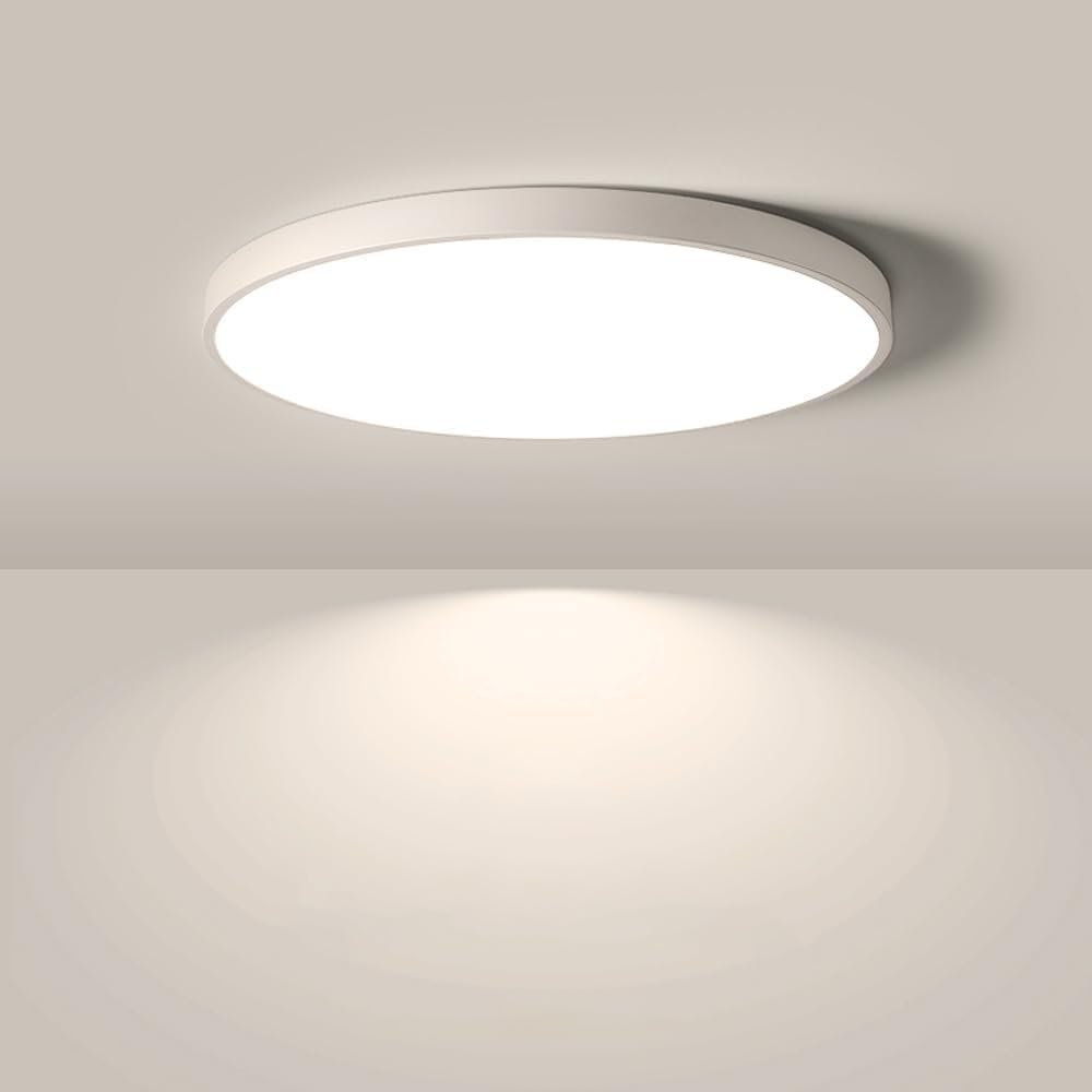 8.9in/23cm 18W LED Flush Mount Ceiling Light, 4000K Natural White Bathroom Light, 1800LM, White Round Ceiling Lights, 180W Equivalent Ceiling Lamp for Closets, Kitchens, Hallway, Bedrooms, etc.