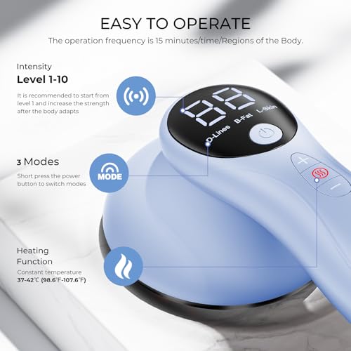 4-in-1 Cellulite Massager Tool - Body Sculpting Machine with Heating, Reduce Stretch Marks & Skin Tightening, Cellulite Remover for Legs, Belly, Waist, Arms, Buttocks, Wireless & Lightweight (Blue)