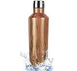 Zell Stainless Steel Vacuum Insulated Water Bottle | Keeps Cold 24 hours, Hot 12 hours | Leak-proof Double Walled Wine Shape Thermos | 25 Oz (750 ml) | Wood