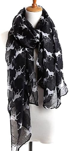 Sannea Women's Animal Print Chiffon Scarf Cute Horses Fashion Scarves for Girl