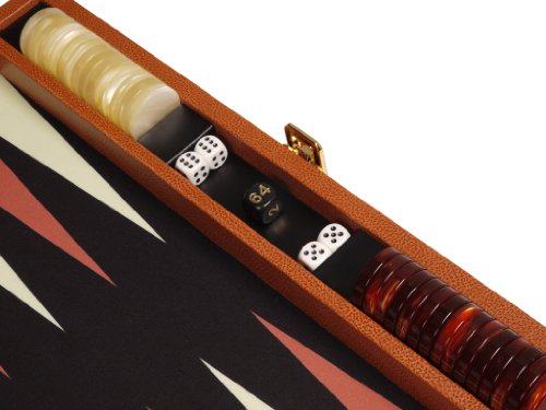 Zaza & Sacci Leather/Microfiber Backgammon Set - Board Game - 20" Large Brown Case