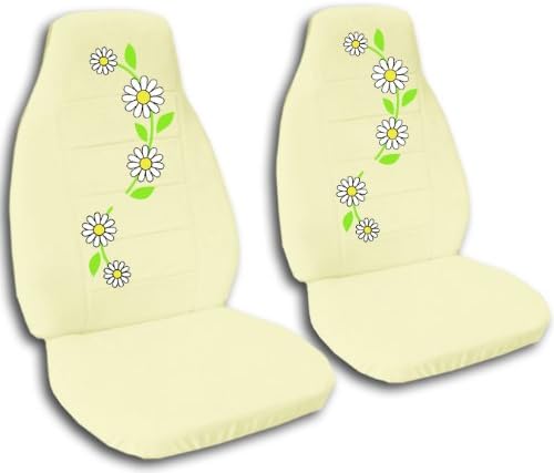 2 cream daisy car seat covers for a 2000 Honda Civic.
