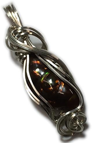 Mexican Fire Agate Pendant Red - Amber Flash Silver w/ necklace 2010s3-9