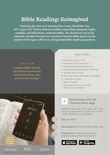 NLT Large Print Thinline Reference Bible, Filament Enabled (LeatherLike, Aurora Cranberry, Red Letter): Includes Free Access to the Filament Bible App ... Notes, Devotionals, Worship Music, and Video