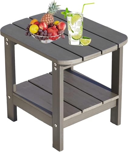 HaiZR Outdoor Adirondack Side Table - Double Tier Patio Outdoor End Table, Weather Resistant, Rectangular Patio Side Tables for Patio, Pool, Backyard, Lawn, Beach（Charcoal Gray）