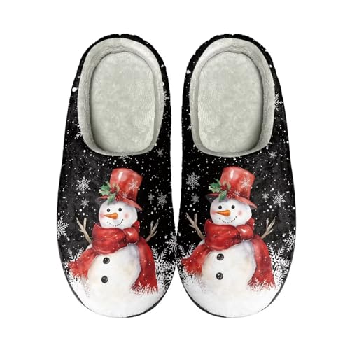 HUIACONG Christmas Snowflake Women Cozy Slippers Holly Snowman Unisex House Slipper for Outdoor Indoor Houseshoes Slip On Fuzzy House Shoes Size 10-11