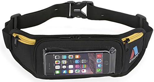 Amsana™ Running Belt for iPhone 6 &amp; Android Smartphones + Touchscreen Compatible (Black/yellow)