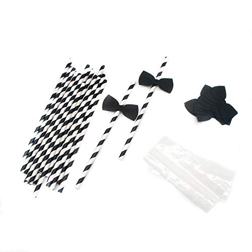 HUELE 60 pcs Bow Ties Decorative Paper Drinking Straws Little Man Cocktail Straws for Birthday Wedding Baby Shower Theme Party Decoration Supplies