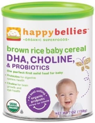 Happy Bellies Brown Rice Cereal with DHA, Pre &amp; Probiotics + Choline 7 oz (198 g) by Happy Bellies